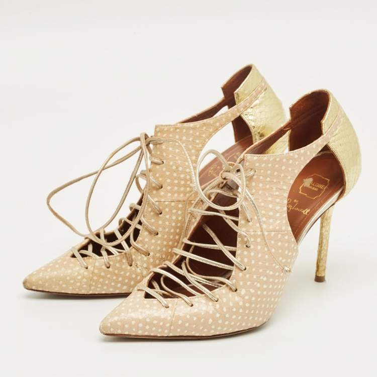 Pre Owned Malone Souliers Beige Python Embossed Leather Montana Booties Size 37