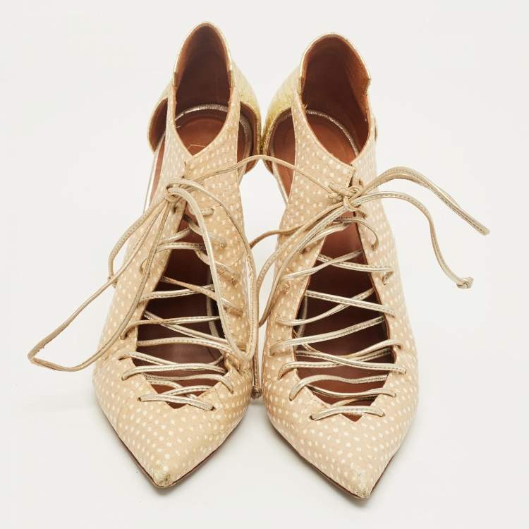 Pre Owned Malone Souliers Beige Python Embossed Leather Montana Booties Size 37