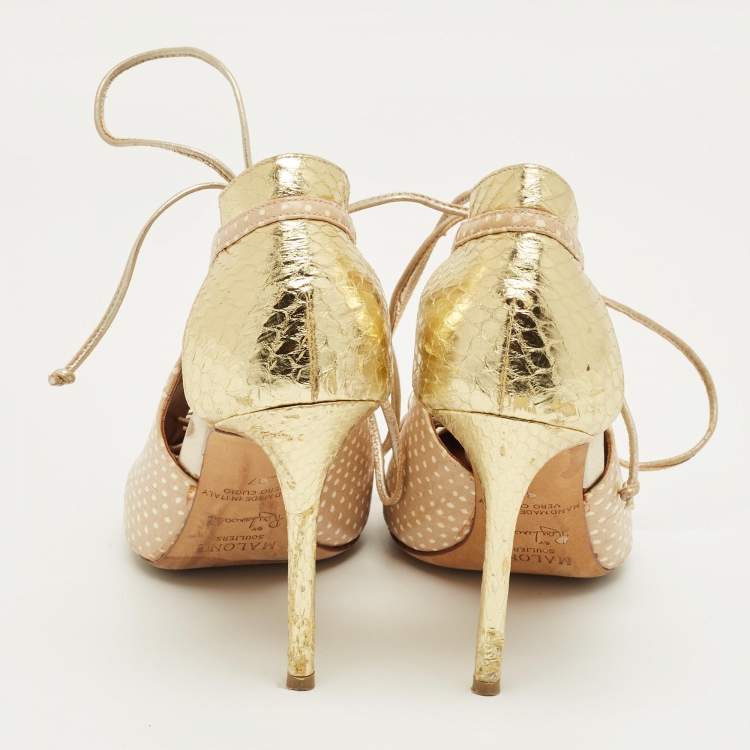 Pre Owned Malone Souliers Beige Python Embossed Leather Montana Booties Size 37