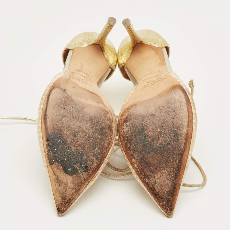 Pre Owned Malone Souliers Beige Python Embossed Leather Montana Booties Size 37