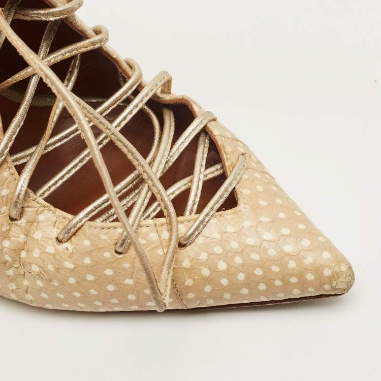 Pre Owned Malone Souliers Beige Python Embossed Leather Montana Booties Size 37