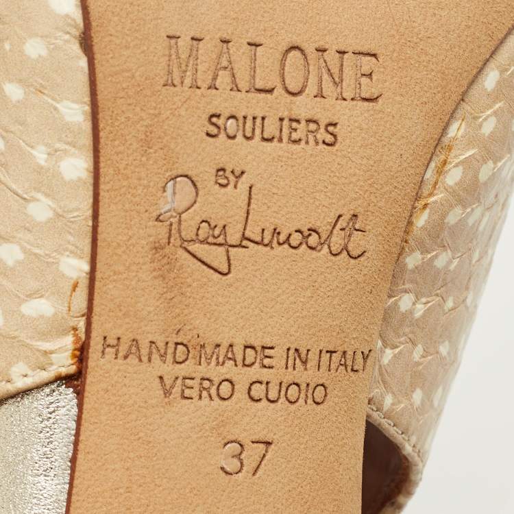 Pre Owned Malone Souliers Beige Python Embossed Leather Montana Booties Size 37