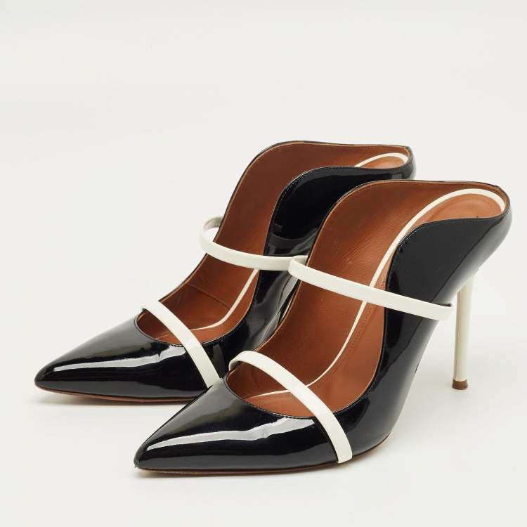 Pre Owned Malone Souliers Black/White Patent Leather Maureen Mules Size 40