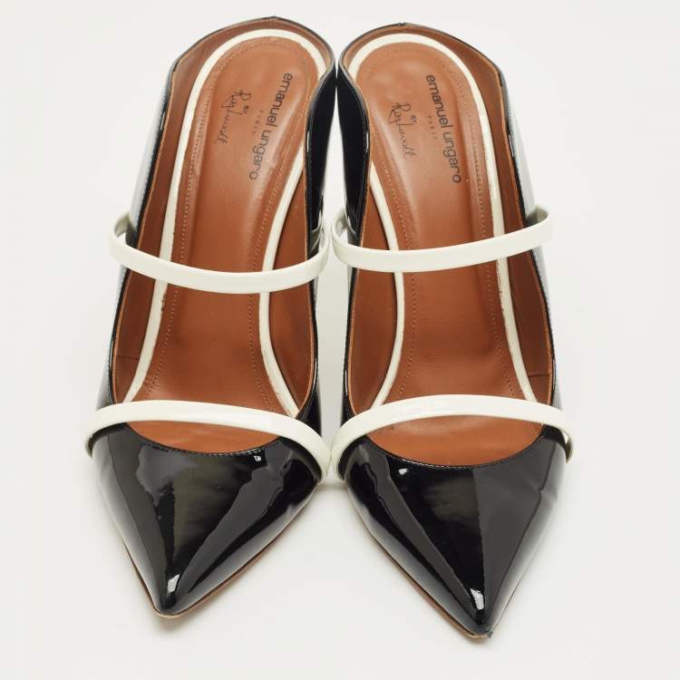 Pre Owned Malone Souliers Black/White Patent Leather Maureen Mules Size 40