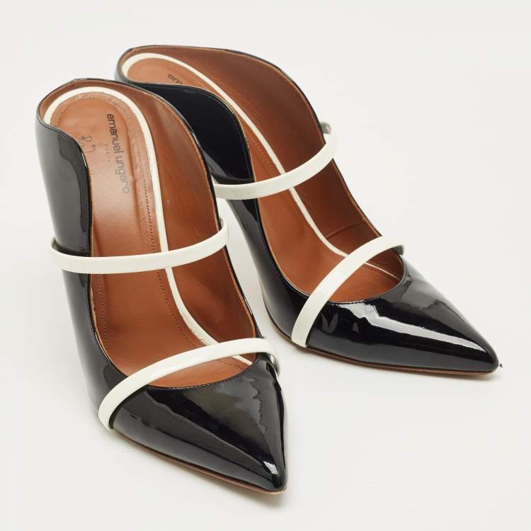 Pre Owned Malone Souliers Black/White Patent Leather Maureen Mules Size 40
