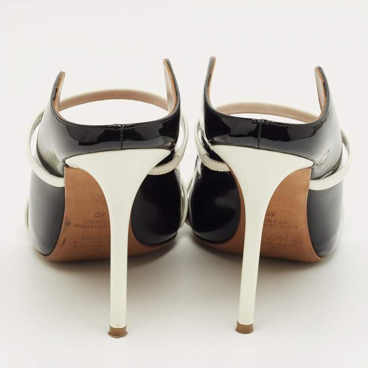 Pre Owned Malone Souliers Black/White Patent Leather Maureen Mules Size 40