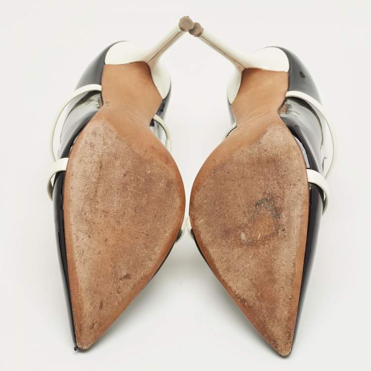 Pre Owned Malone Souliers Black/White Patent Leather Maureen Mules Size 40