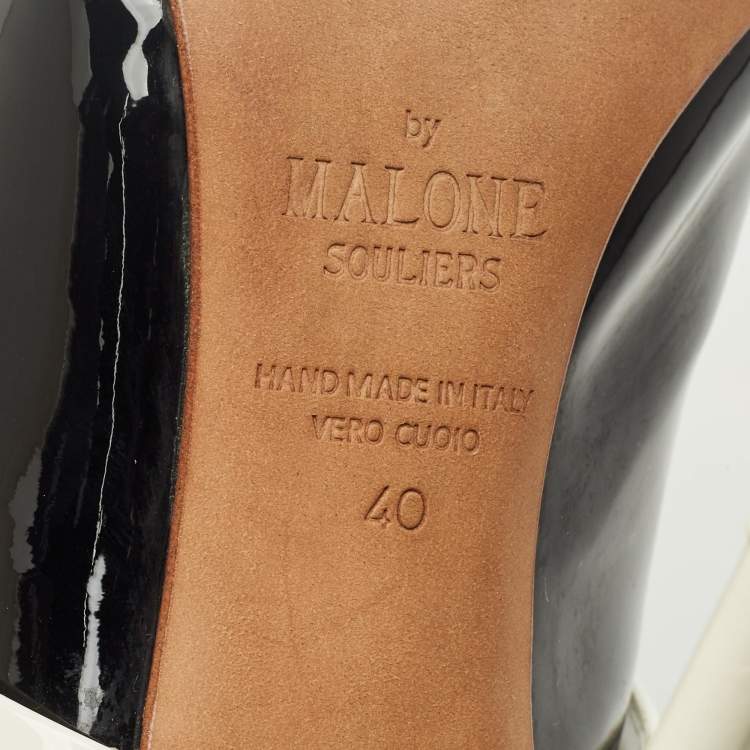 Pre Owned Malone Souliers Black/White Patent Leather Maureen Mules Size 40