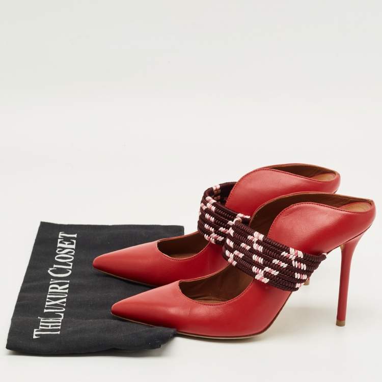 Pre Owned Malone Souliers Red Leather Mara Mules Size 37