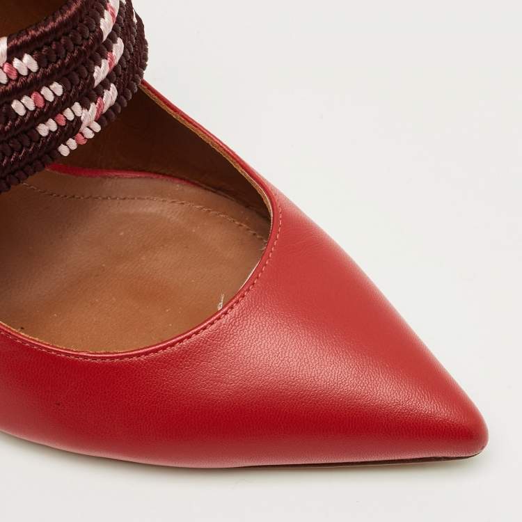 Pre Owned Malone Souliers Red Leather Mara Mules Size 37