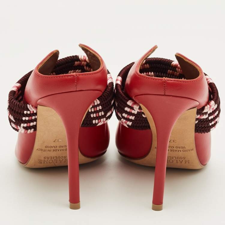 Pre Owned Malone Souliers Red Leather Mara Mules Size 37
