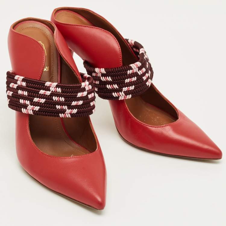 Pre Owned Malone Souliers Red Leather Mara Mules Size 37