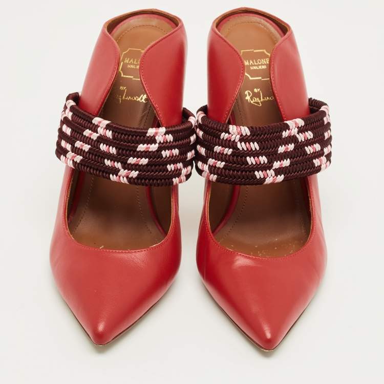 Pre Owned Malone Souliers Red Leather Mara Mules Size 37