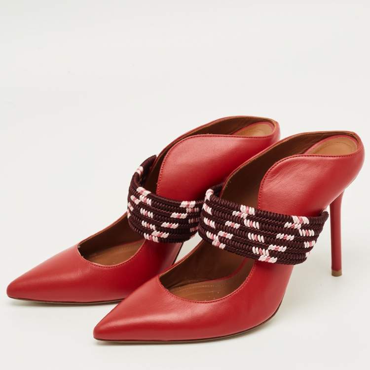 Pre Owned Malone Souliers Red Leather Mara Mules Size 37