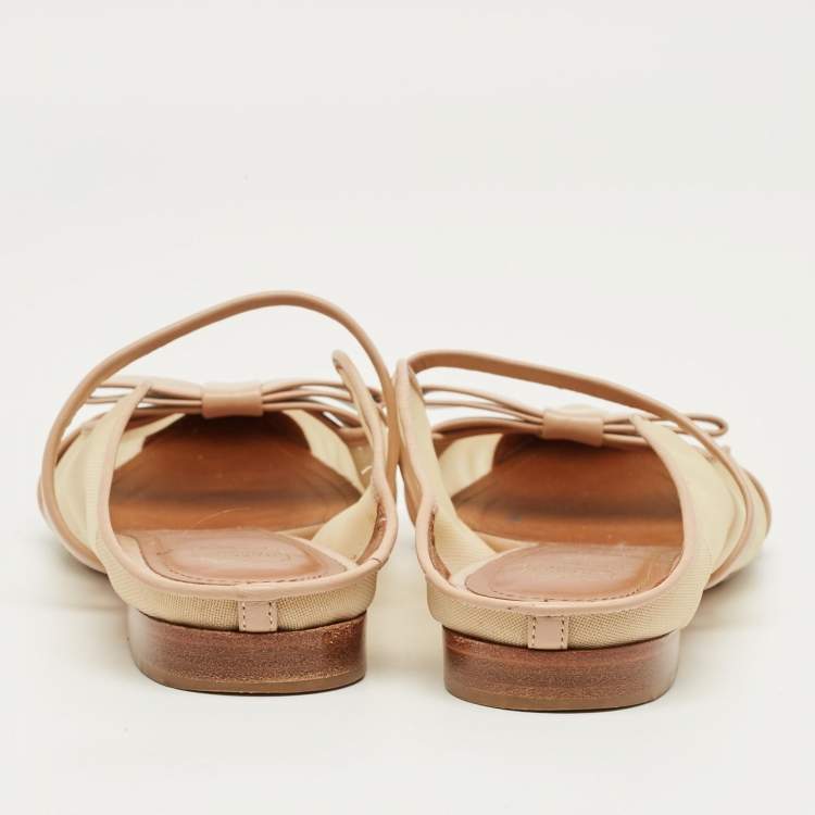 Pre Owned Malone Souliers Beige/Cream Mesh and Leather Maureen Pointed Toe Flat Mules Size 38