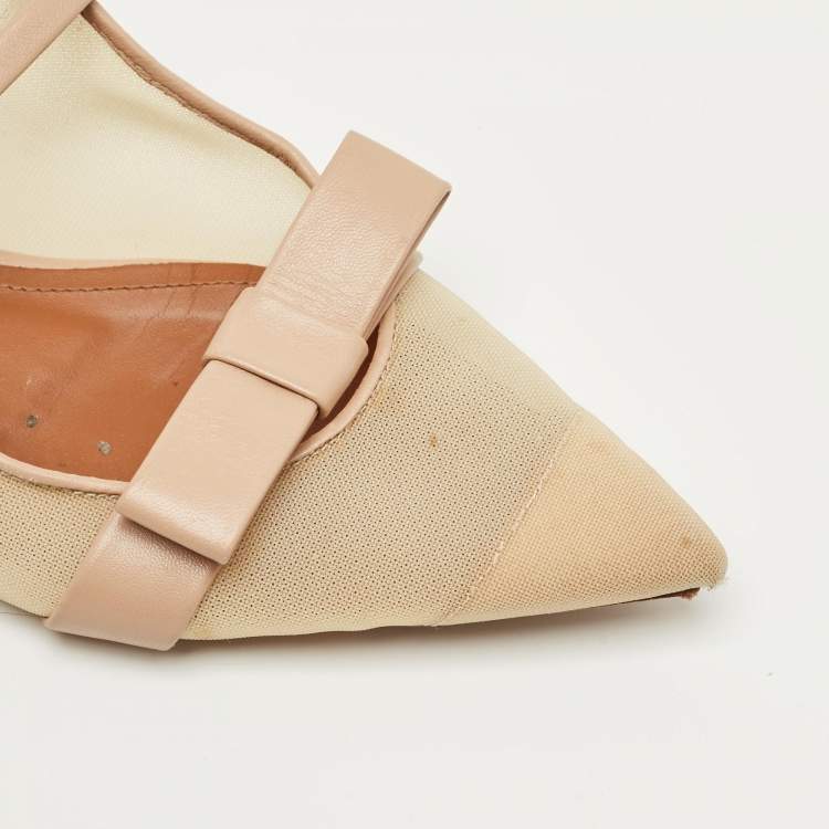 Pre Owned Malone Souliers Beige/Cream Mesh and Leather Maureen Pointed Toe Flat Mules Size 38
