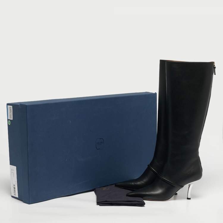 Pre Owned Malone Souliers Black Leather Markle Knee Length Boots Size 38