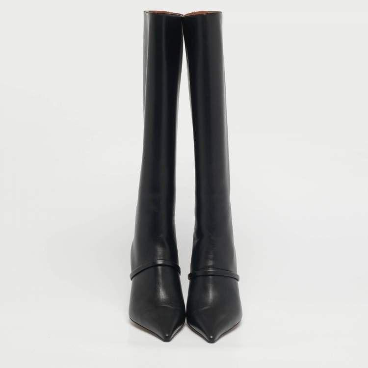 Pre Owned Malone Souliers Black Leather Markle Knee Length Boots Size 38