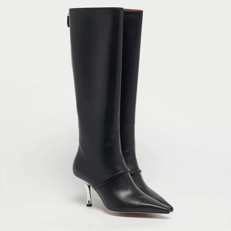 Pre Owned Malone Souliers Black Leather Markle Knee Length Boots Size 38