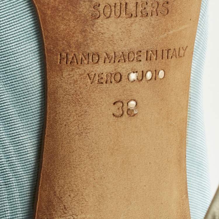 Pre Owned Malone Souliers Blue Canvas Double Bow Pointed Toe Pumps Size 38