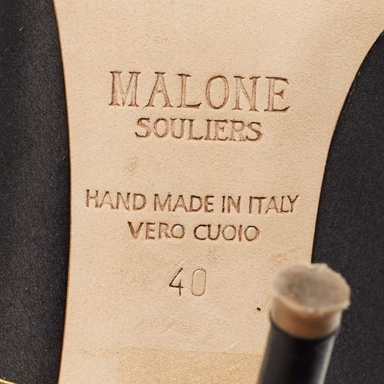 Pre Owned Malone Souliers Black/Gold Leather and Satin Maureen Mules Size 40