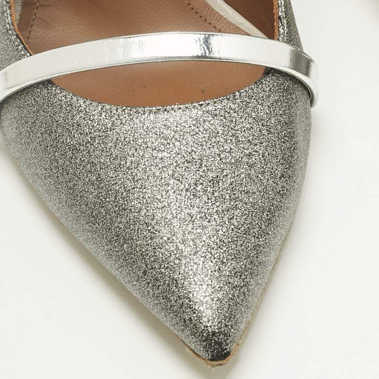 Pre Owned Malone Souliers Metallic Silver Glitter and Leather Maureen Sandals Size 40