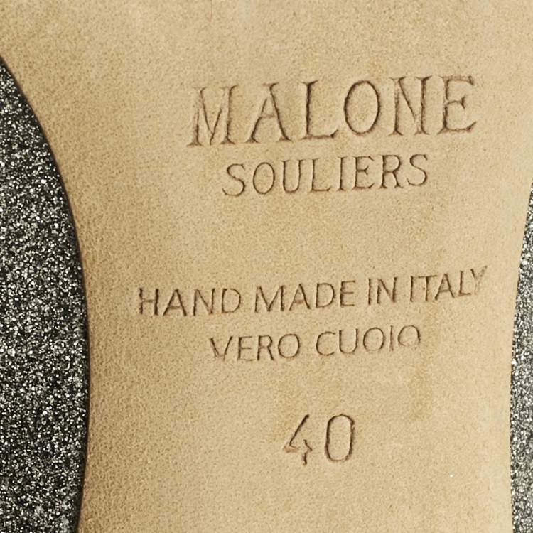 Pre Owned Malone Souliers Metallic Silver Glitter and Leather Maureen Sandals Size 40