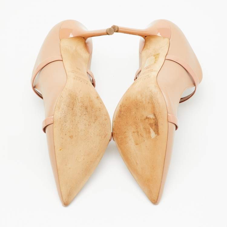 Pre Owned Malone Souliers Beige Leather and Patent Leather Pointed Toe Maureen Mules Size 38