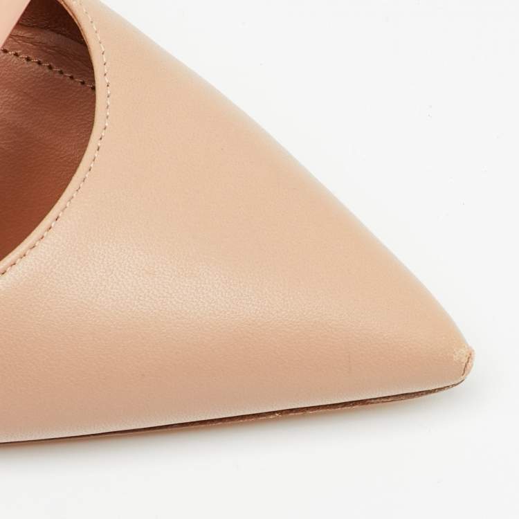 Pre Owned Malone Souliers Beige Leather and Patent Leather Pointed Toe Maureen Mules Size 38