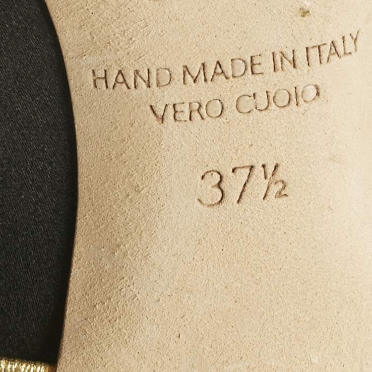 Pre Owned Malone Souliers Black/Gold Leather and Satin Maureen Mules Size 37.5