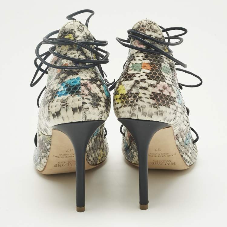 Pre Owned Malone Souliers Multicolor Python Leather Montana Booties Size 37