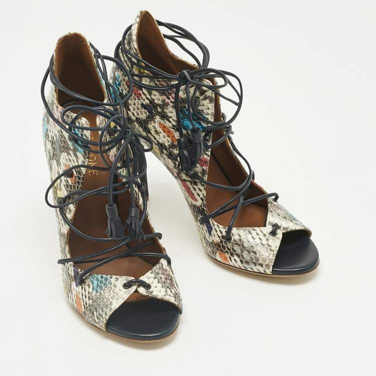 Pre Owned Malone Souliers Multicolor Python Leather Montana Booties Size 37