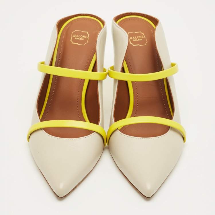 Pre Owned Malone Souliers Grey/Yellow Leather Maureen Mules Size 39