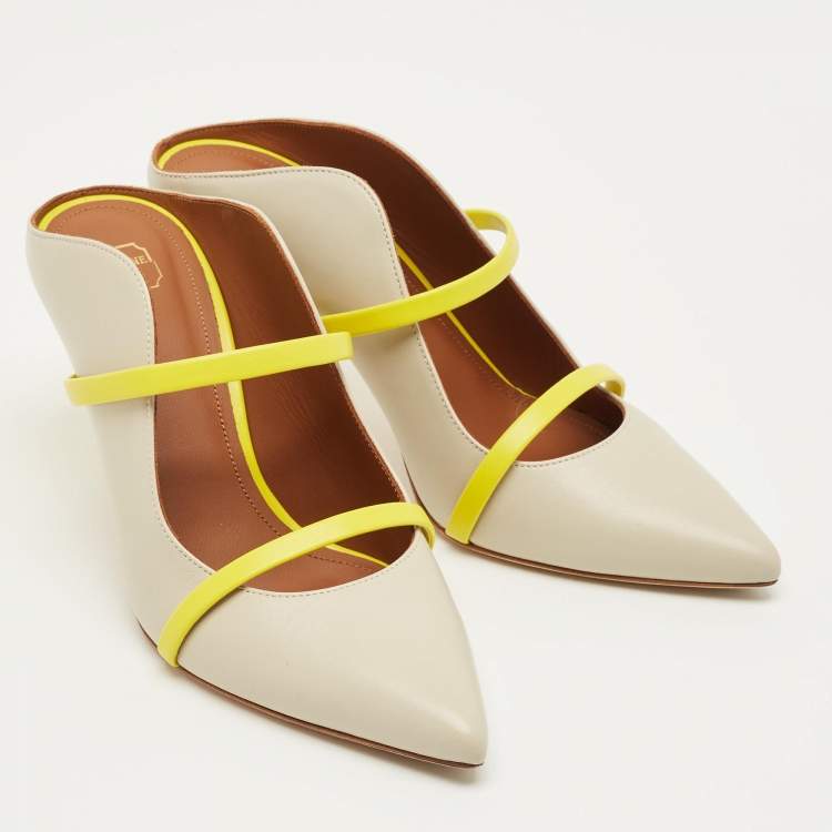Pre Owned Malone Souliers Grey/Yellow Leather Maureen Mules Size 39