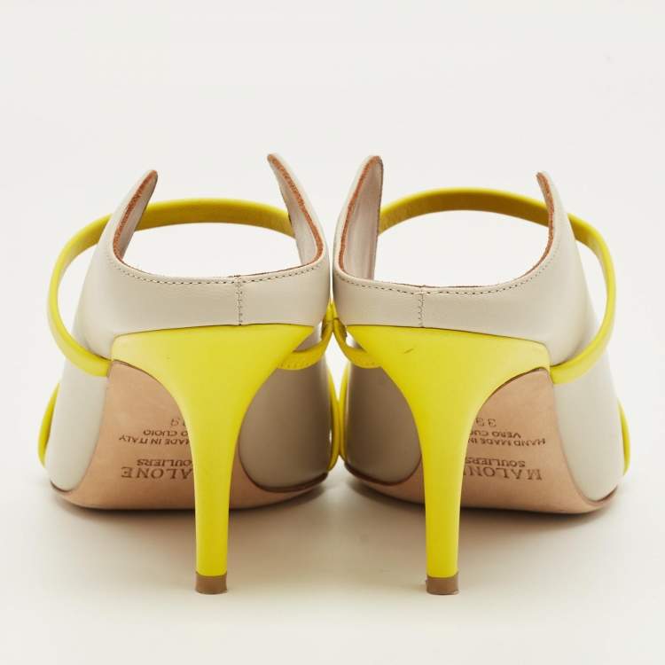 Pre Owned Malone Souliers Grey/Yellow Leather Maureen Mules Size 39