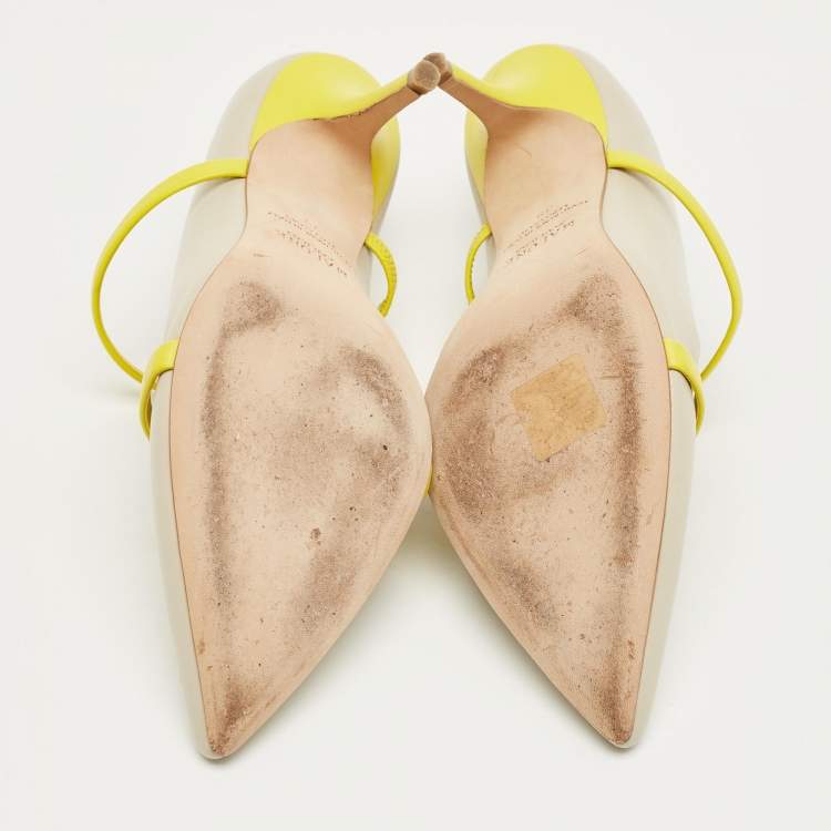 Pre Owned Malone Souliers Grey/Yellow Leather Maureen Mules Size 39