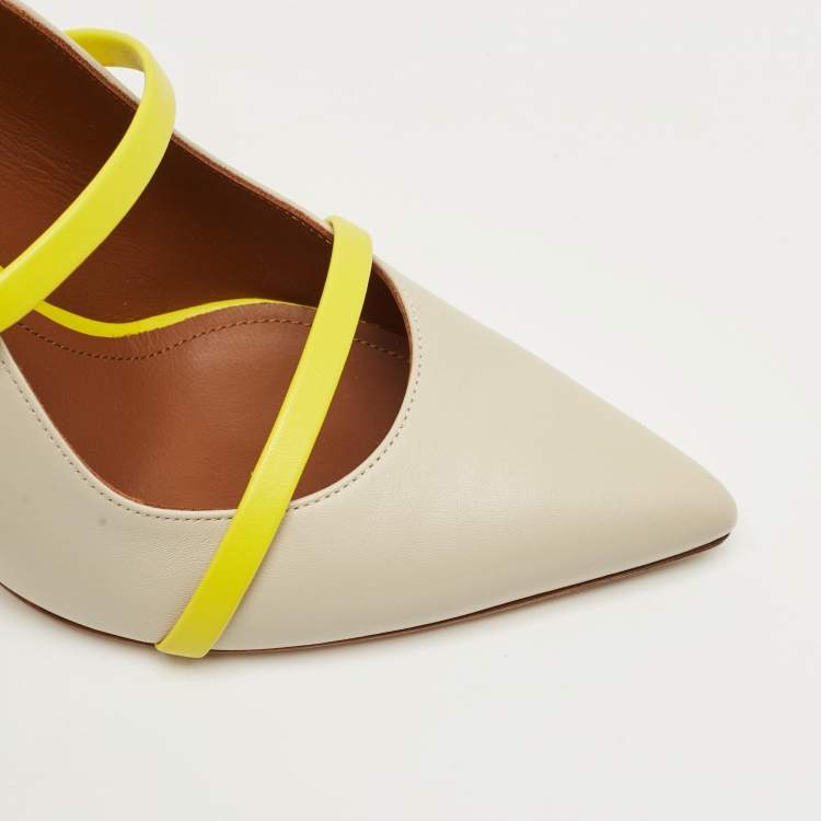 Pre Owned Malone Souliers Grey/Yellow Leather Maureen Mules Size 39