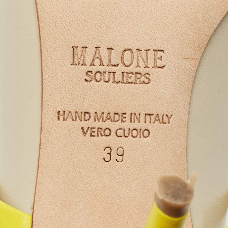 Pre Owned Malone Souliers Grey/Yellow Leather Maureen Mules Size 39