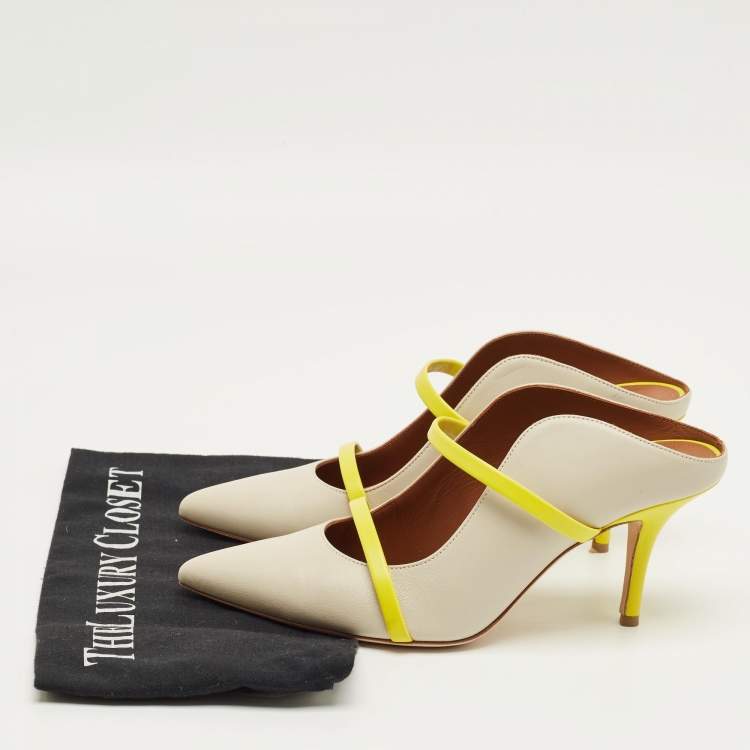 Pre Owned Malone Souliers Grey/Yellow Leather Maureen Mules Size 39