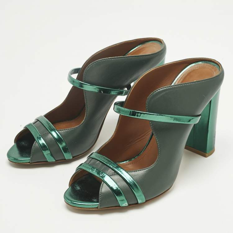 Pre Owned Malone Souliers Green Leather Norah Mules Size 39