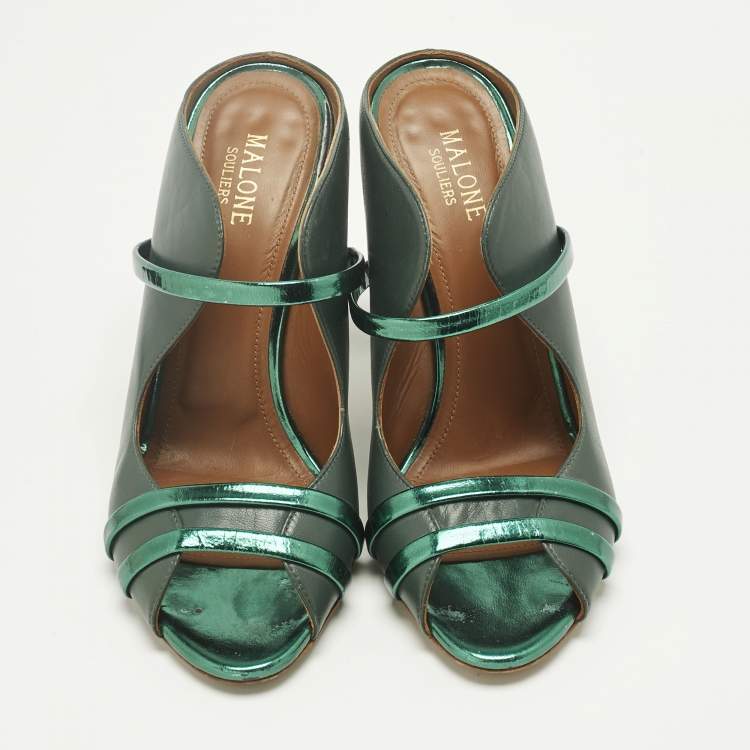 Pre Owned Malone Souliers Green Leather Norah Mules Size 39