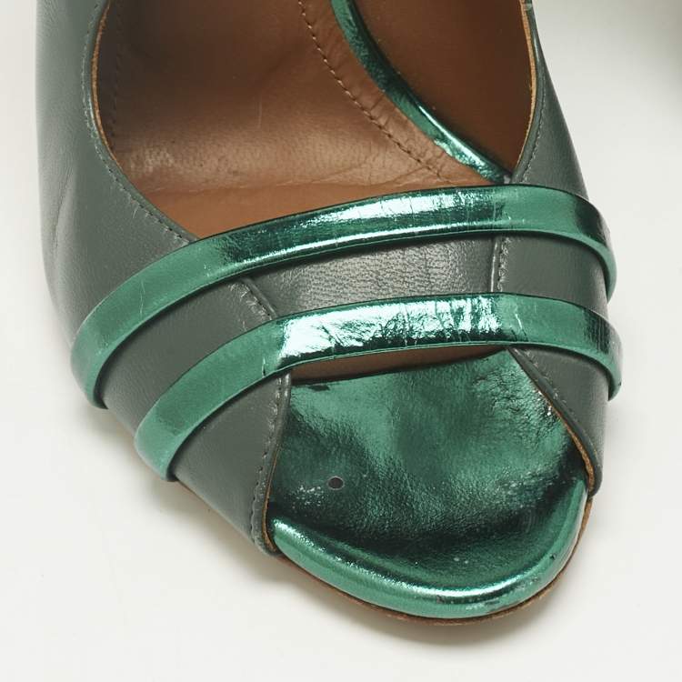 Pre Owned Malone Souliers Green Leather Norah Mules Size 39