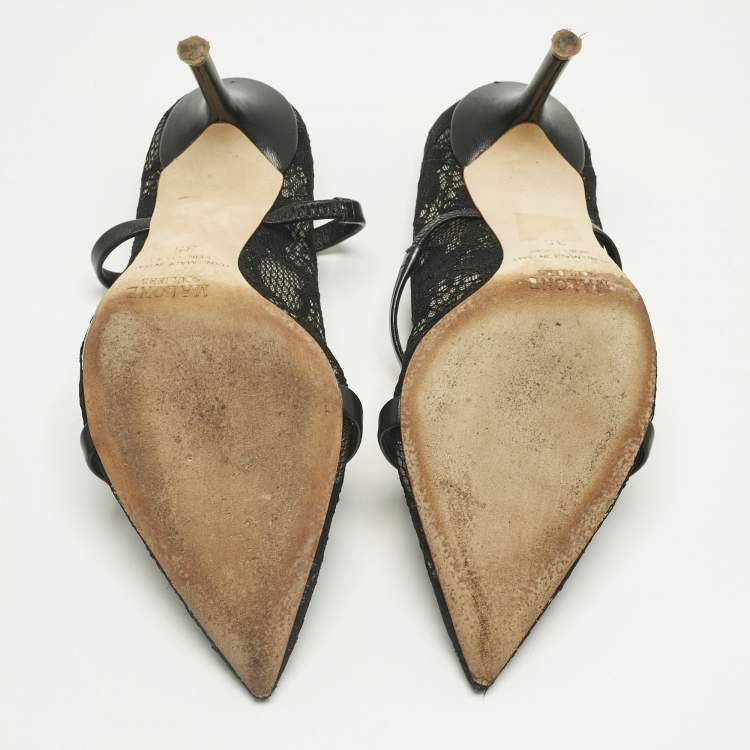 Pre Owned Malone Souliers Black Lace and Leather Maureen Mules Size 35