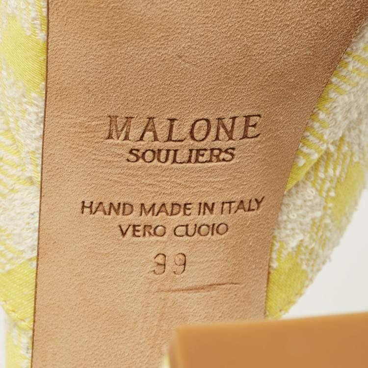 Pre Owned Malone Souliers Yellow/White Fabric Crystal Embellished Platform Pumps Size 39