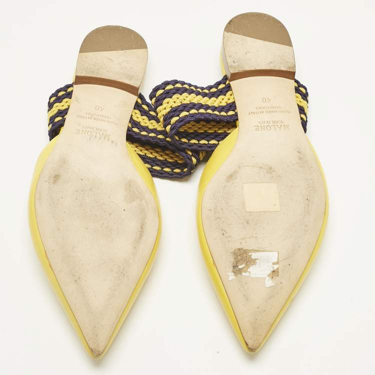 Pre Owned Malone Souliers Yellow/Purple Leather and Cord Maisie Pointed Toe Mules Size 40