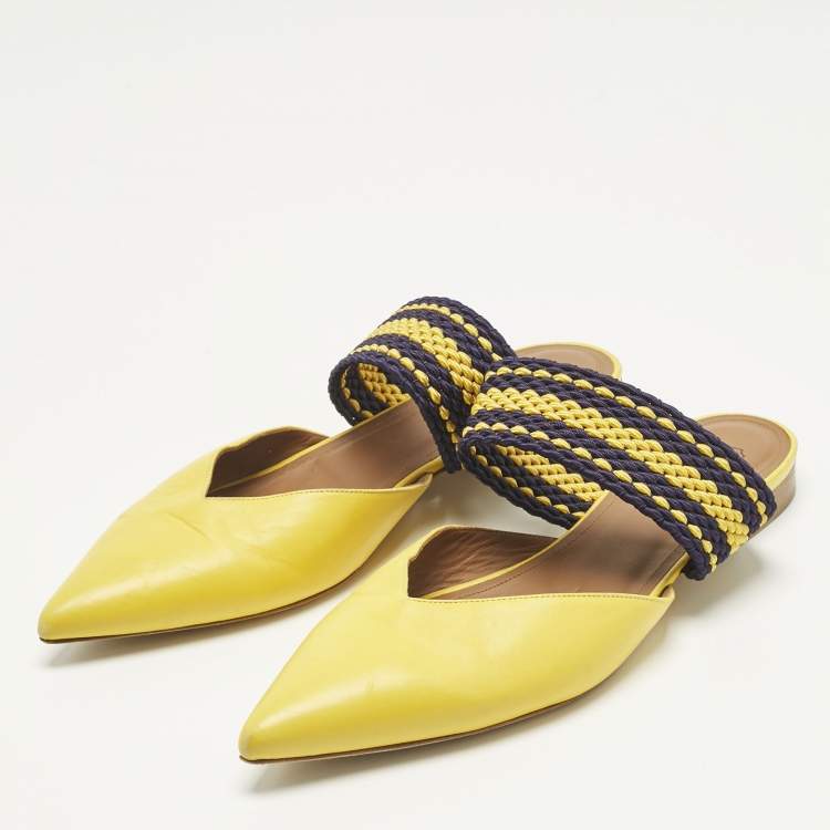 Pre Owned Malone Souliers Yellow/Purple Leather and Cord Maisie Pointed Toe Mules Size 40