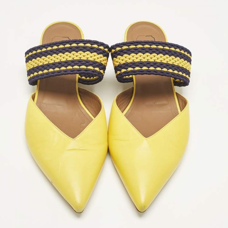 Pre Owned Malone Souliers Yellow/Purple Leather and Cord Maisie Pointed Toe Mules Size 40