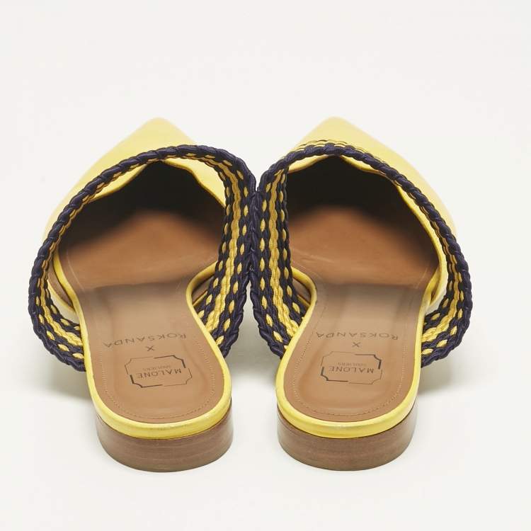 Pre Owned Malone Souliers Yellow/Purple Leather and Cord Maisie Pointed Toe Mules Size 40