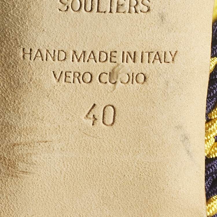 Pre Owned Malone Souliers Yellow/Purple Leather and Cord Maisie Pointed Toe Mules Size 40