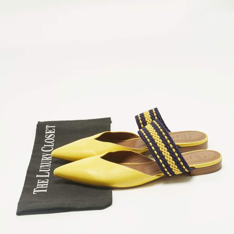 Pre Owned Malone Souliers Yellow/Purple Leather and Cord Maisie Pointed Toe Mules Size 40